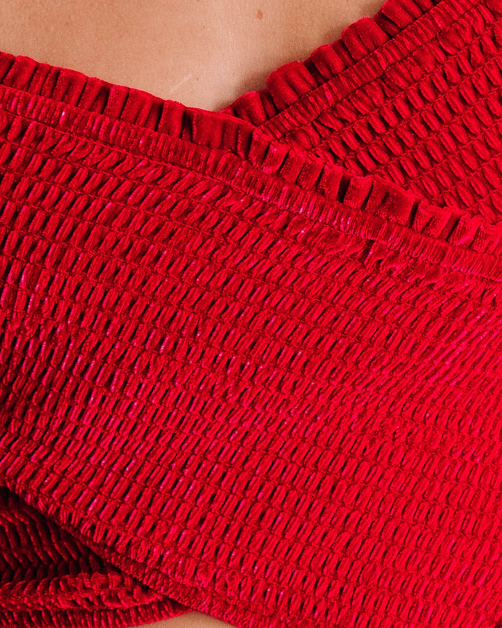 Party Perfection Smocked Velvet Crop Top - Red - Se7enfashion