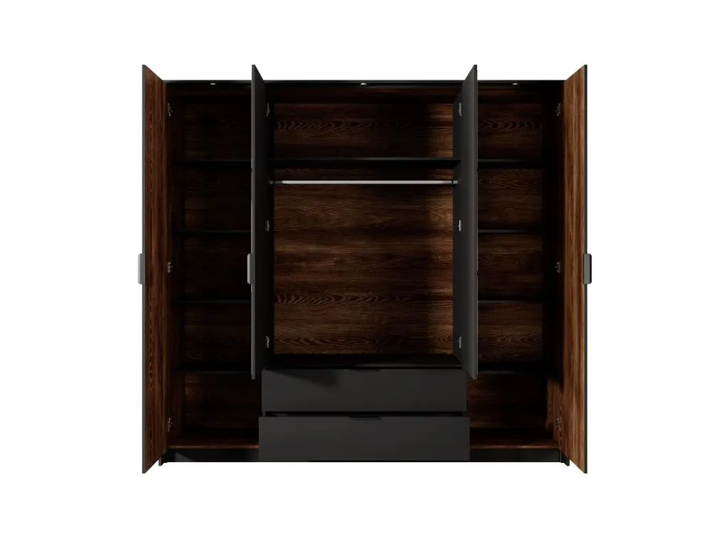 Armario con puertas batientes Mueblesclasic LED 224x59x210 Marrón chocolate / Negro