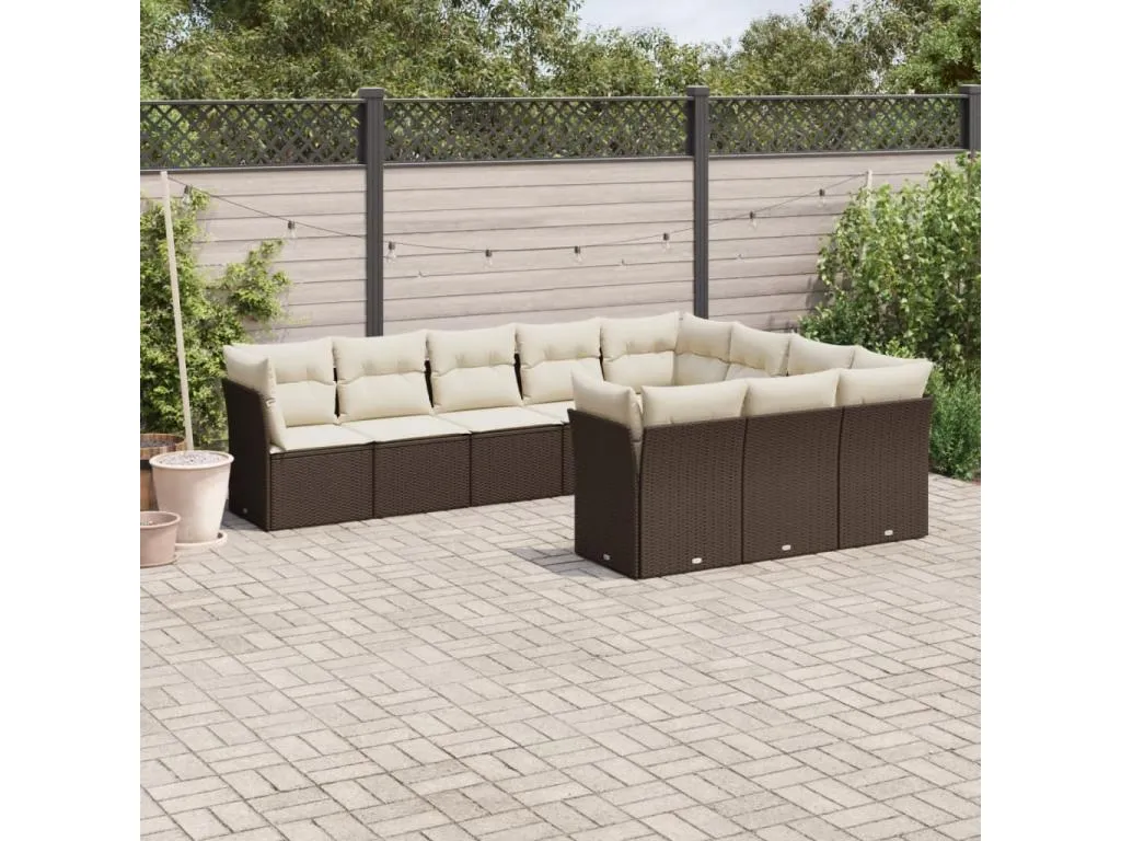 Set de sofás de jardín 10 pzas y cojines ratán sintético marrón