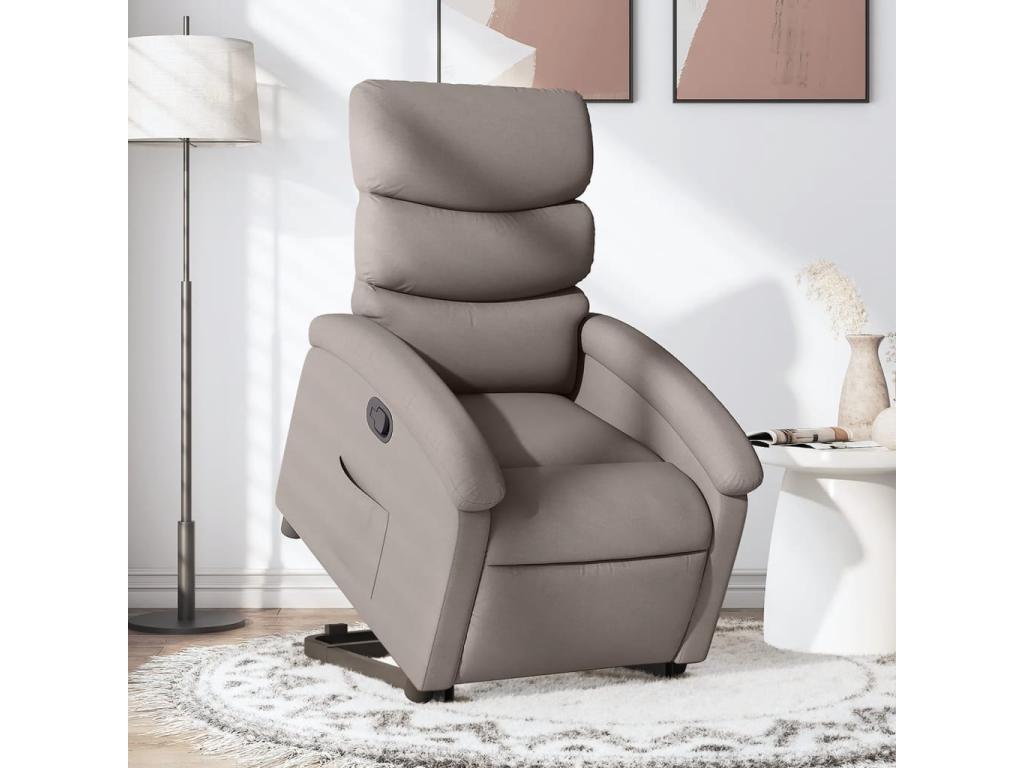 Sillón reclinable elevable tela gris taupe