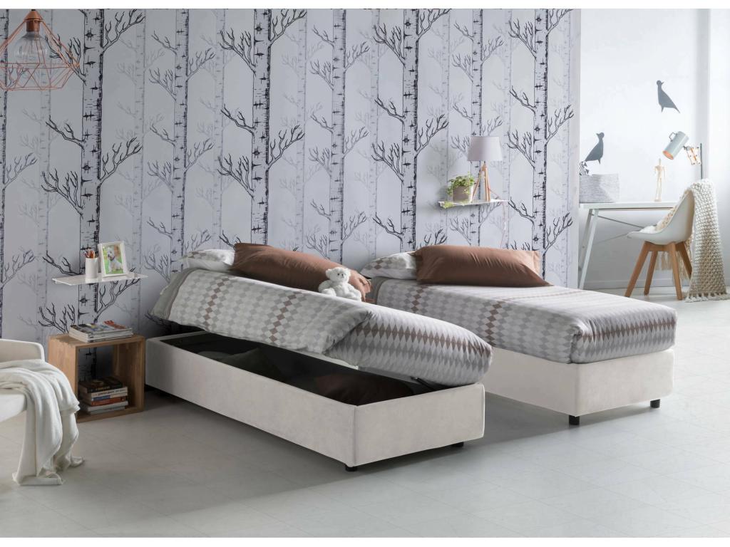 Cama individual Melissa, Cama contenedor con revestimiento de tela, 100% Made in Italy, Apertura lateral, Apta para colchón de 80x190 cm, Tucasago