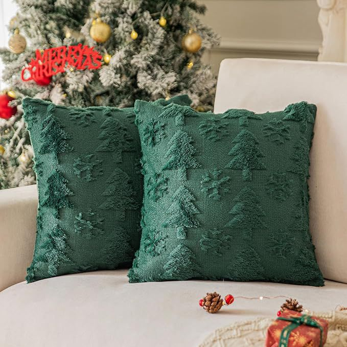 Luxury Christmas Throw Pillow Covers Soft Knit Plush Tufted Embossed Santa Tree Elk Square Decor Cushion Covers For Sofa Bedroom