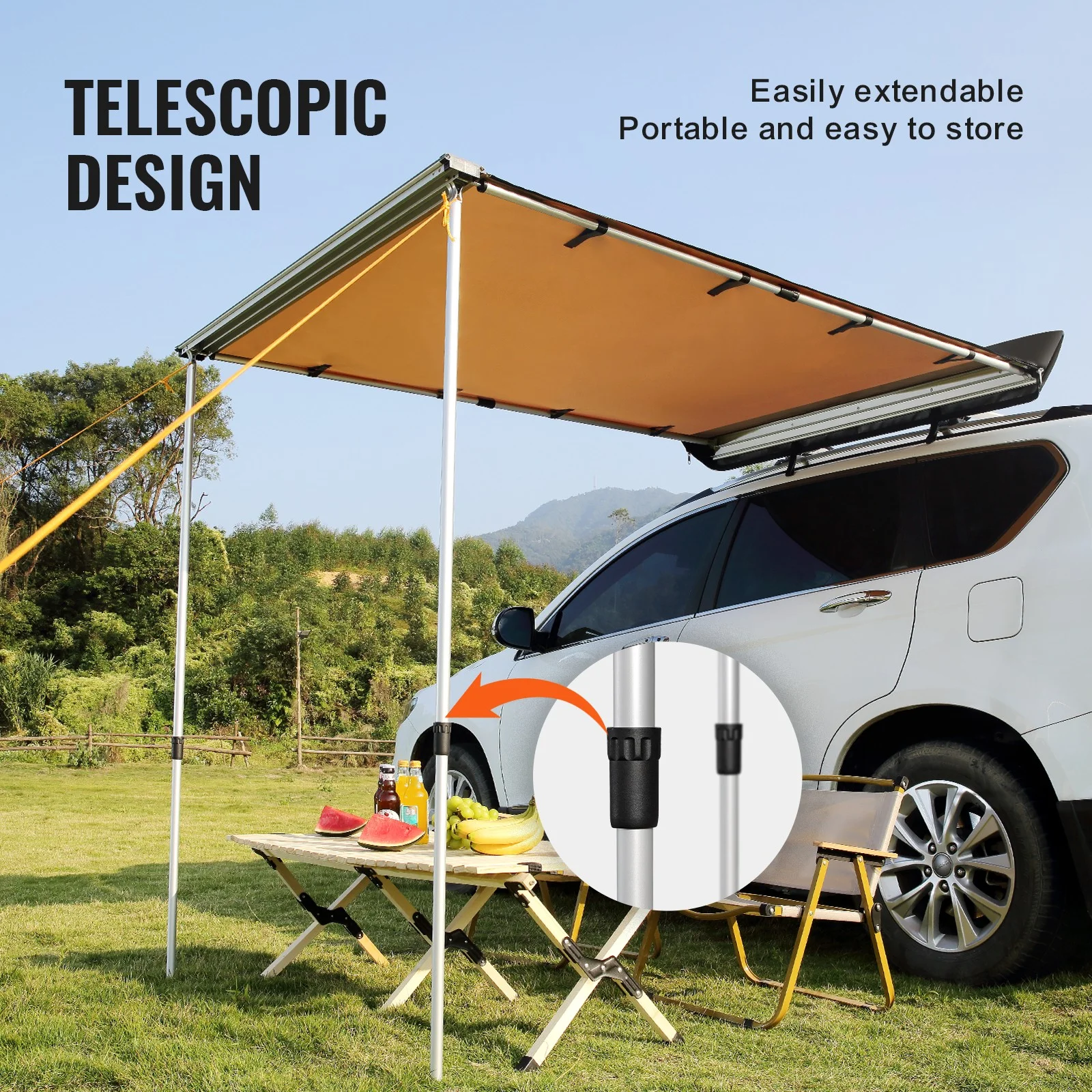 JWRWEF 6.5x8.2ft Car Side Awning, Waterproof SUV Truck Rooftop Tent Sunshade, 280G PU3000mm Fabric Outdoor Shelter, UV & Wind Resistant Camping Canopy with Carry Bag - Image 4
