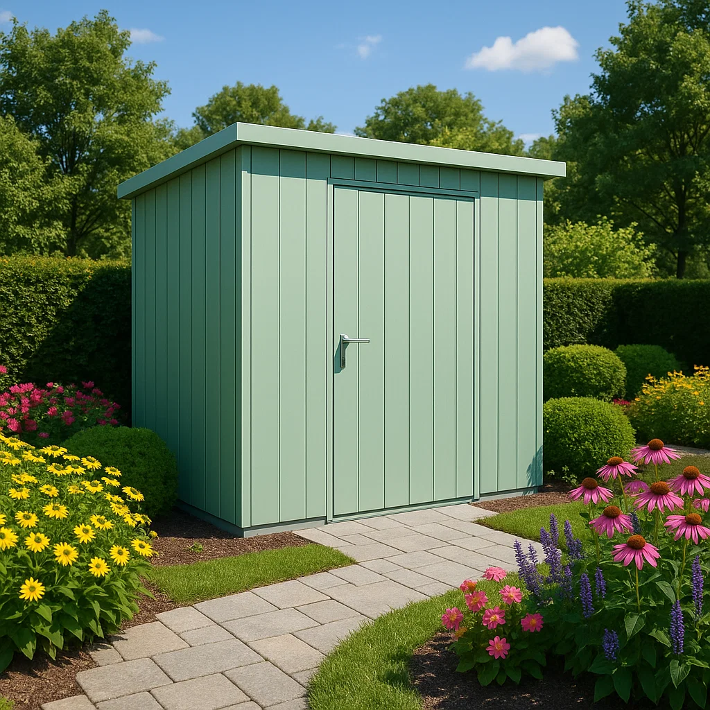 Caseta de jardín metálico verde acero para exteriores, 210x190x215 cm UHErXTr187eC