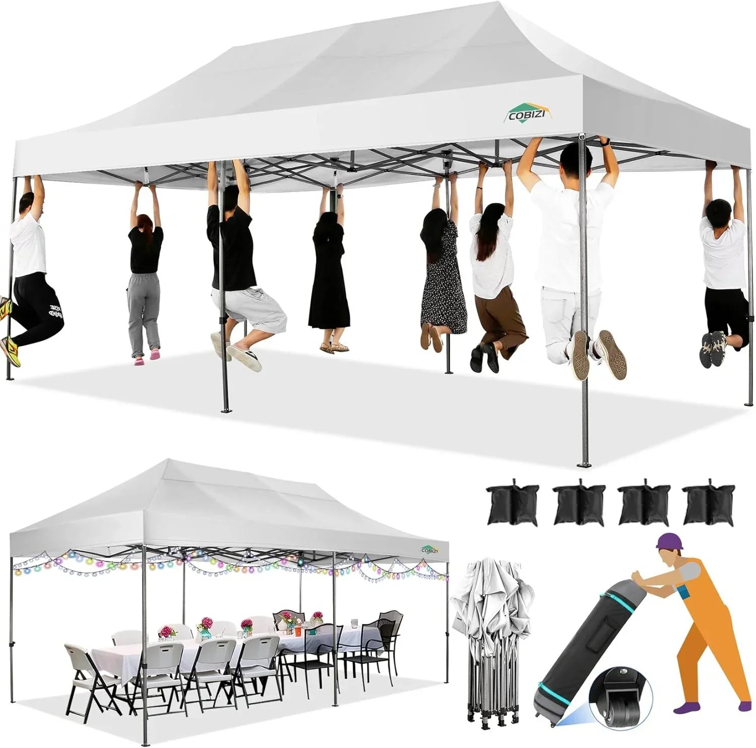 COBIZI 10x20 Heavy Duty Pop up Canopy Tent 6 sidewalls Commercial Canopy Wedding Party Tents