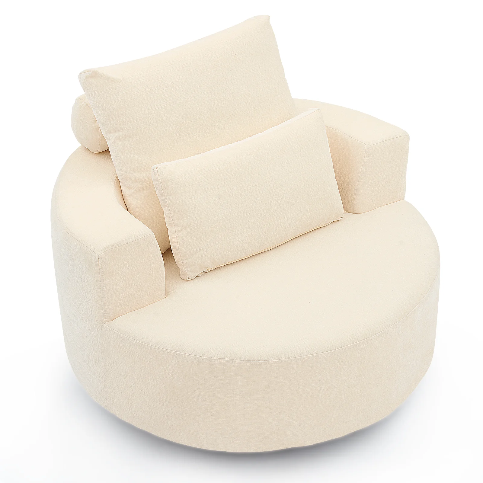 Fumahaus Upholstered Swivel Accent Chair, Oversized Comfy Round Sofa Chair with Two Pillows, Leisure Sofa Chair for Living Room Bedroom, Beige - Image 12
