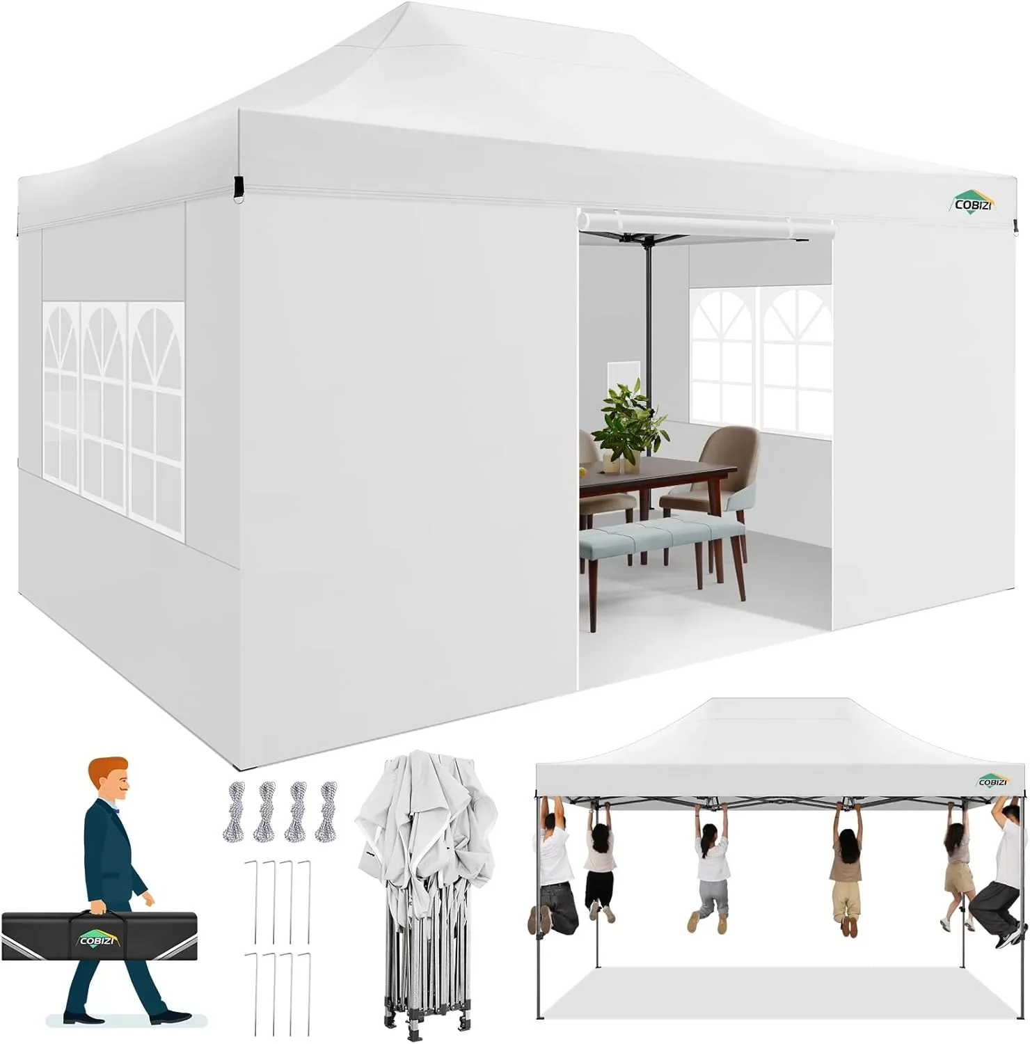 COBIZI 10x20 Heavy Duty Pop up Canopy Tent 6 sidewalls Commercial Canopy Wedding Party Tents