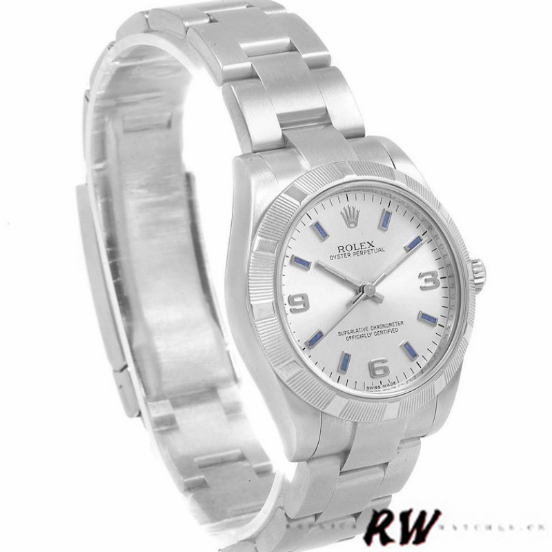 Rolex Oyster Perpetual 177210 Silver Dial Blue Hour Markers 31mm Lady Replica Watch