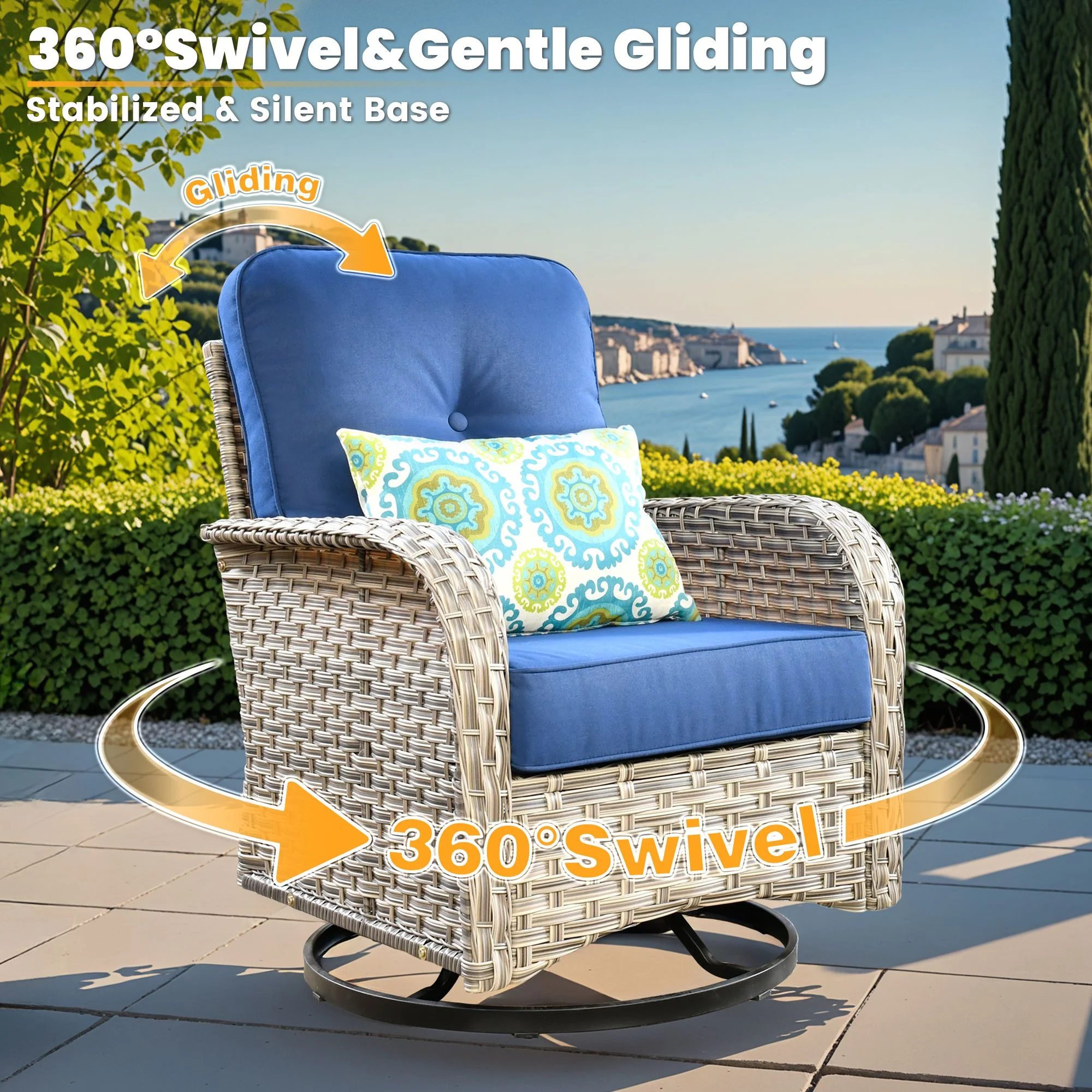 Vcatnet Outdoor Patio Furniture Sets 10 Pieces Sectional Sofa Wicker Conversation Set with Swivel Glider Chairs and Solar Powered Coffee Table for Porch,Backyard,Gray - Image 57