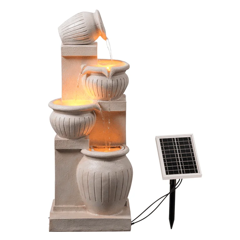 Teamson Home Outdoor Water Fountain with Lights-C 4-Tier Cascading Bowl Design with LED Light & Solar Pump, Solar-Powered Water Fountain Outdoor Garden, Yard, or Patio D-cor, Navy Blue - Image 21