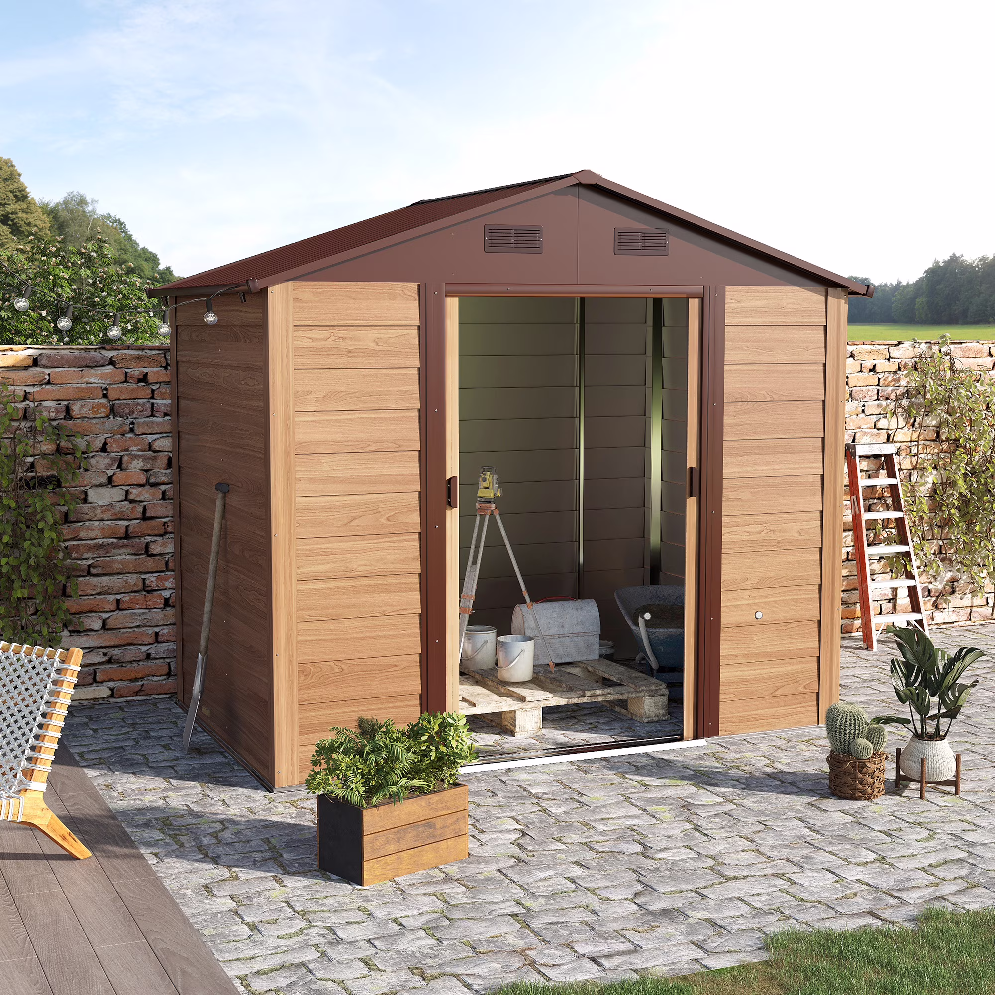 Outsunny 7' x 4' Metal Storage Shed Organizer, Garden Tool House with 4 Vents and 2 Sliding Doors for Backyard, Patio, Garage, Lawn, Dark Gray - Image 15