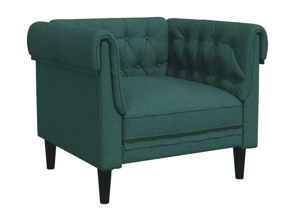 Sillón Chesterfield de tela verde oscuro