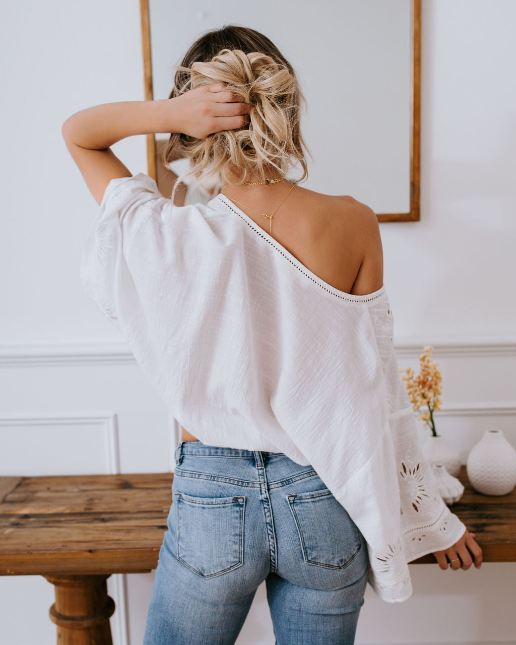 Je T'aime Eyelet Button Down Top - Off White - Se7enfashion