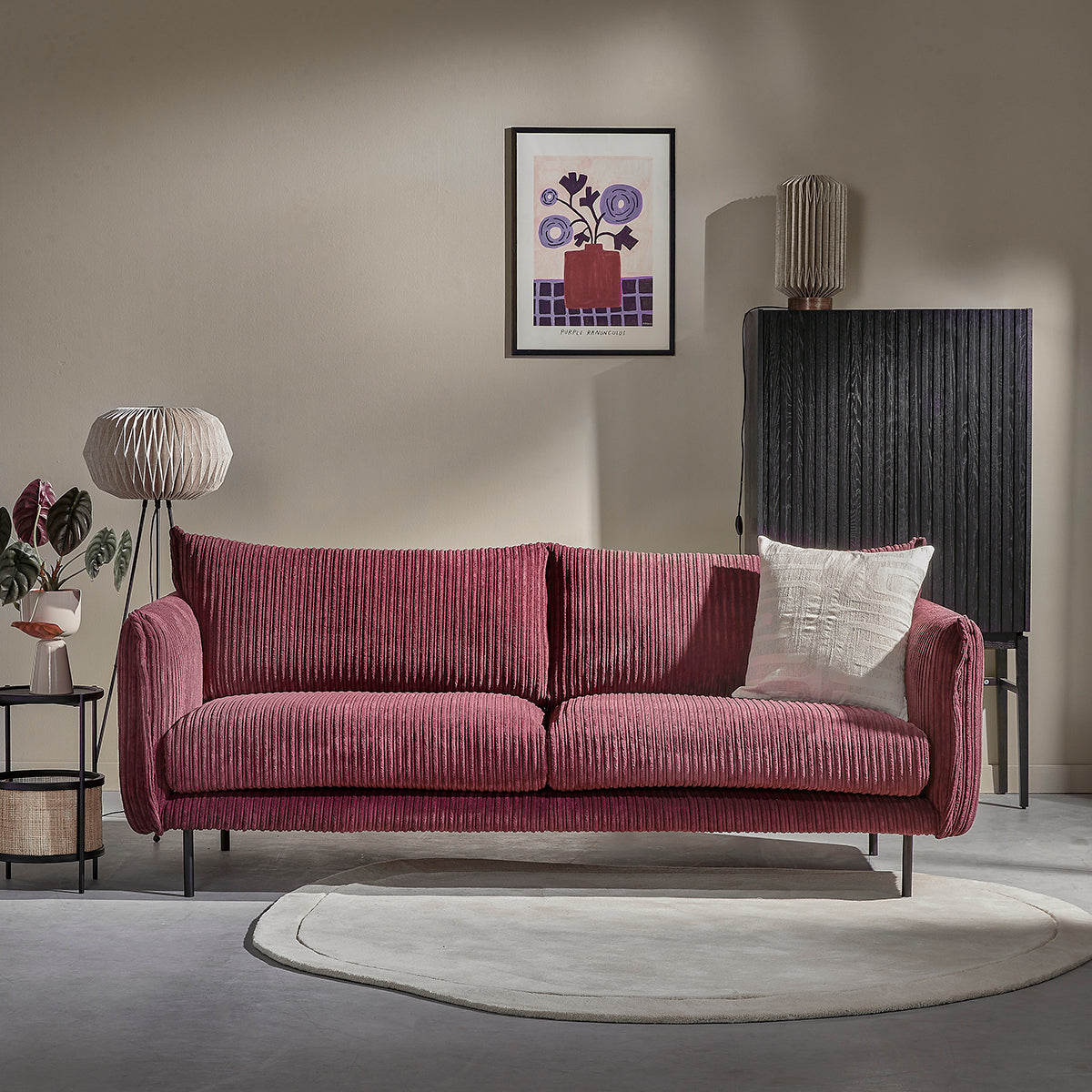 Blokker Ribbon 3-zitsbank - Rib - Bordeaux