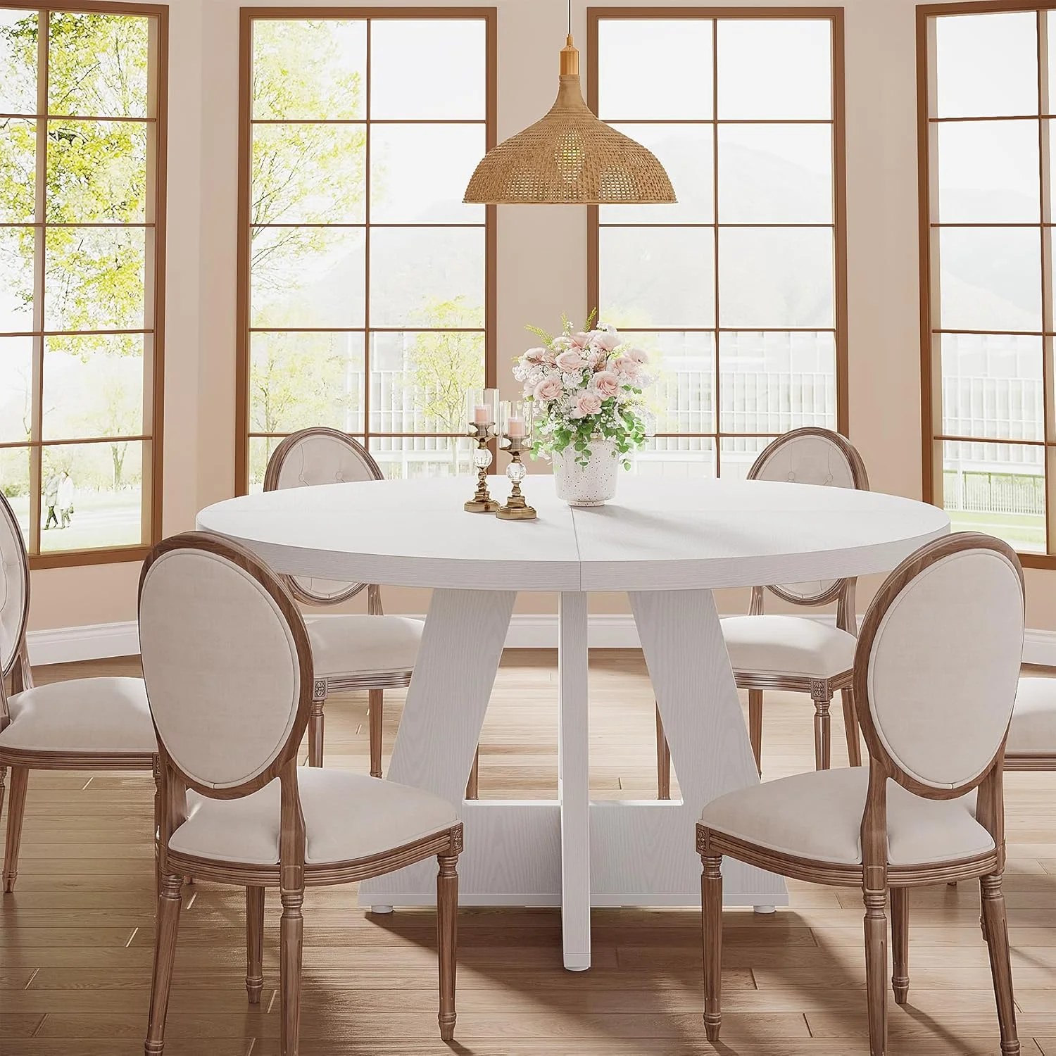 Tribesigns Round Dining Table for 4, Grey Kitchen Table 47 Inch Farmhouse Wood Kitchen Dinning Table for Kitchen Living Room - Image 13