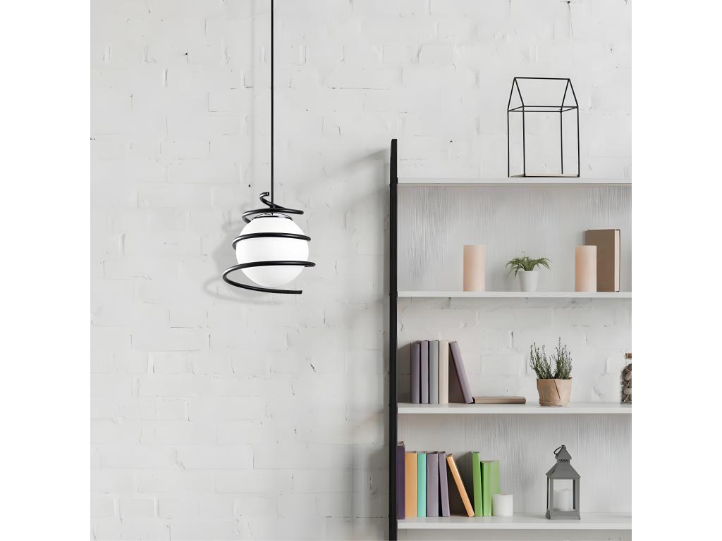 Lámpara de techo Galene moderno con esfera rodeada de una espiral negra xE27 ø20cm