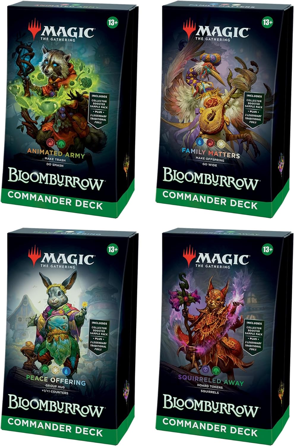 2025 Magic: The Gathering Bloomburrow Commander Deck Bundle – Includes All 4 Decks (Animated Army  Family Matters  Peace Offering  and Squirreled Away)