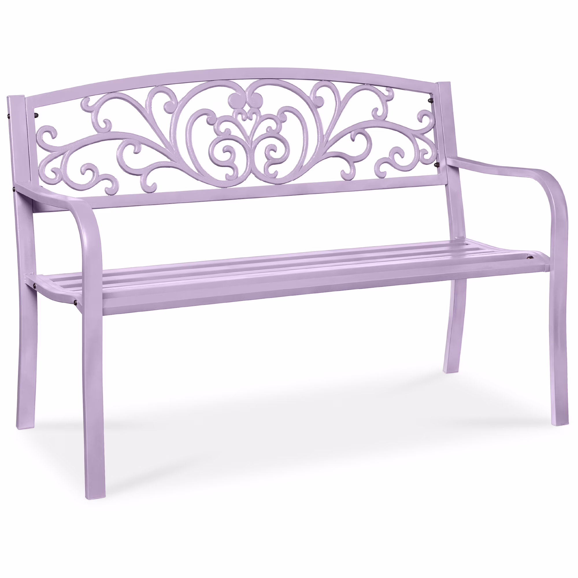 Best Choice Products Outdoor Steel Bench Garden Patio Porch Furniture W/ Floral Design Backrest - Black