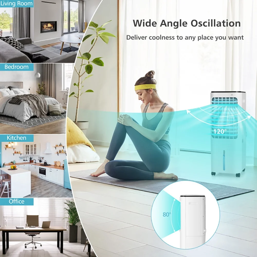 GVN Air Conditioners, Air Cooler, 4-in-1 Evaporative Air Cooler with 12L Water Tank and 4 Ice Boxes-White - Image 4
