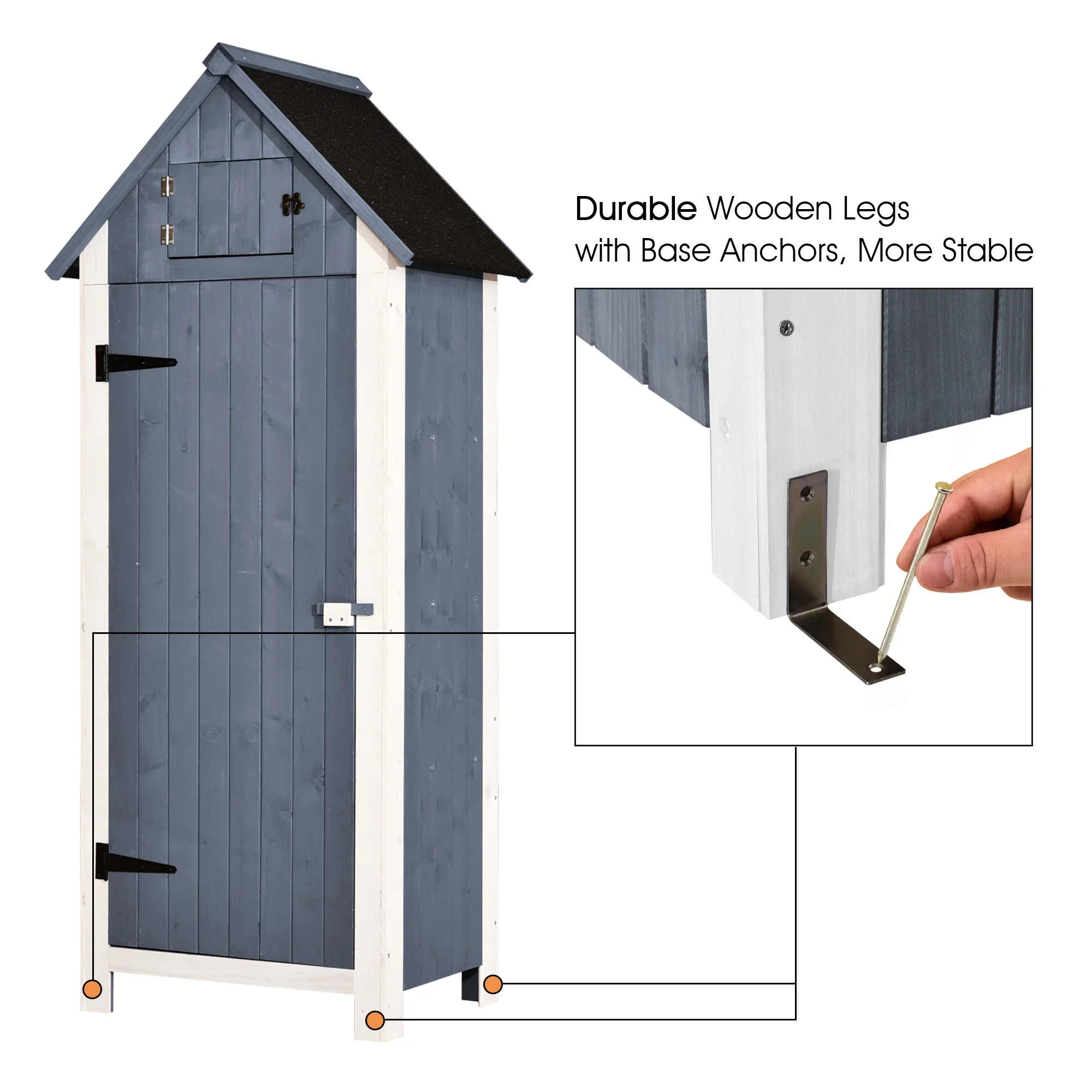 Mcombo Outdoor Storage Cabinet, Wood Garden Tool Shed (70" Tall) 0770EY - Image 8