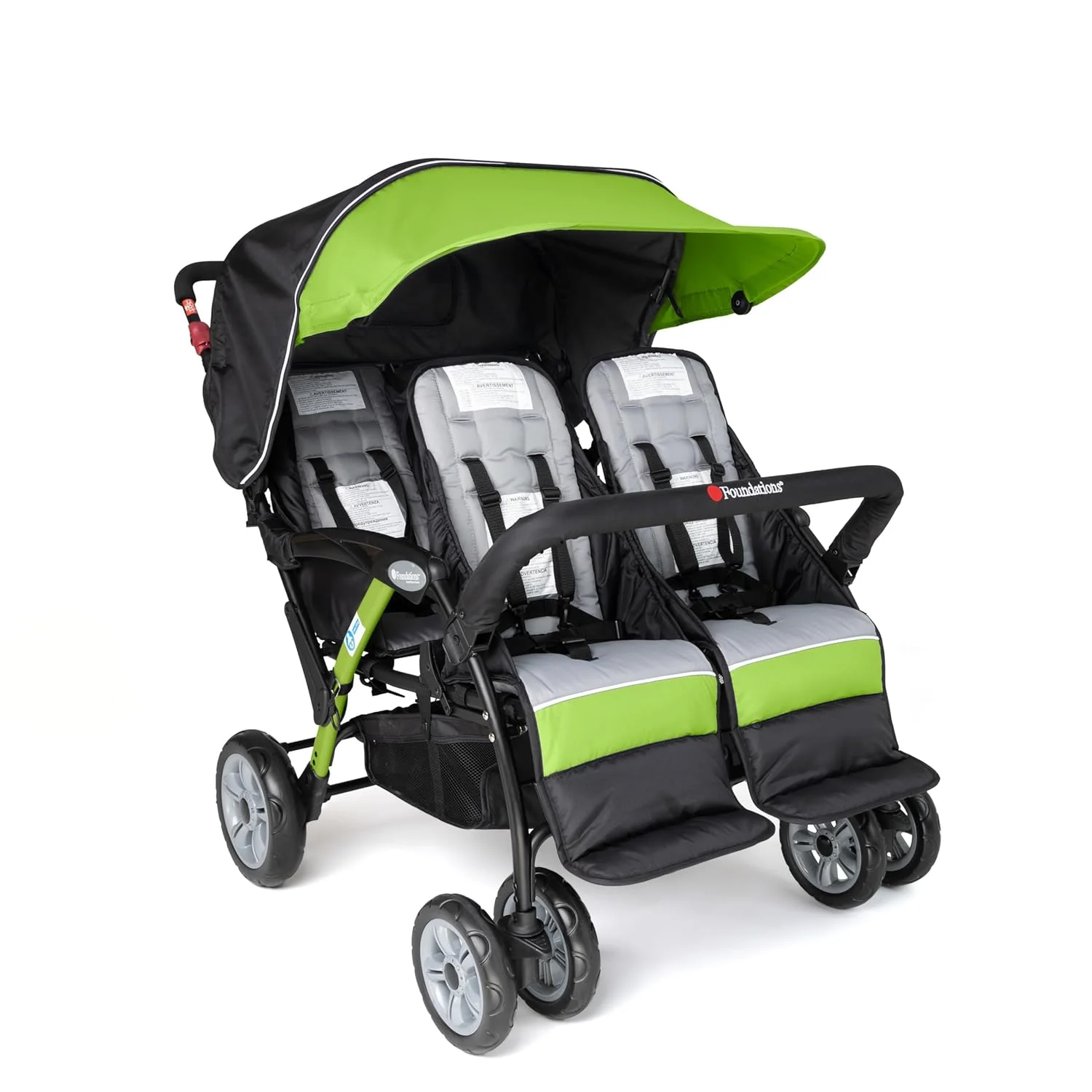 Compass Quad 4 Seat Stroller | 4-Seat Stroller for Daycare | Oversized UV Blocking Canopy | 5-Point Harness | Easy Loading | Storage Bucket | Teal