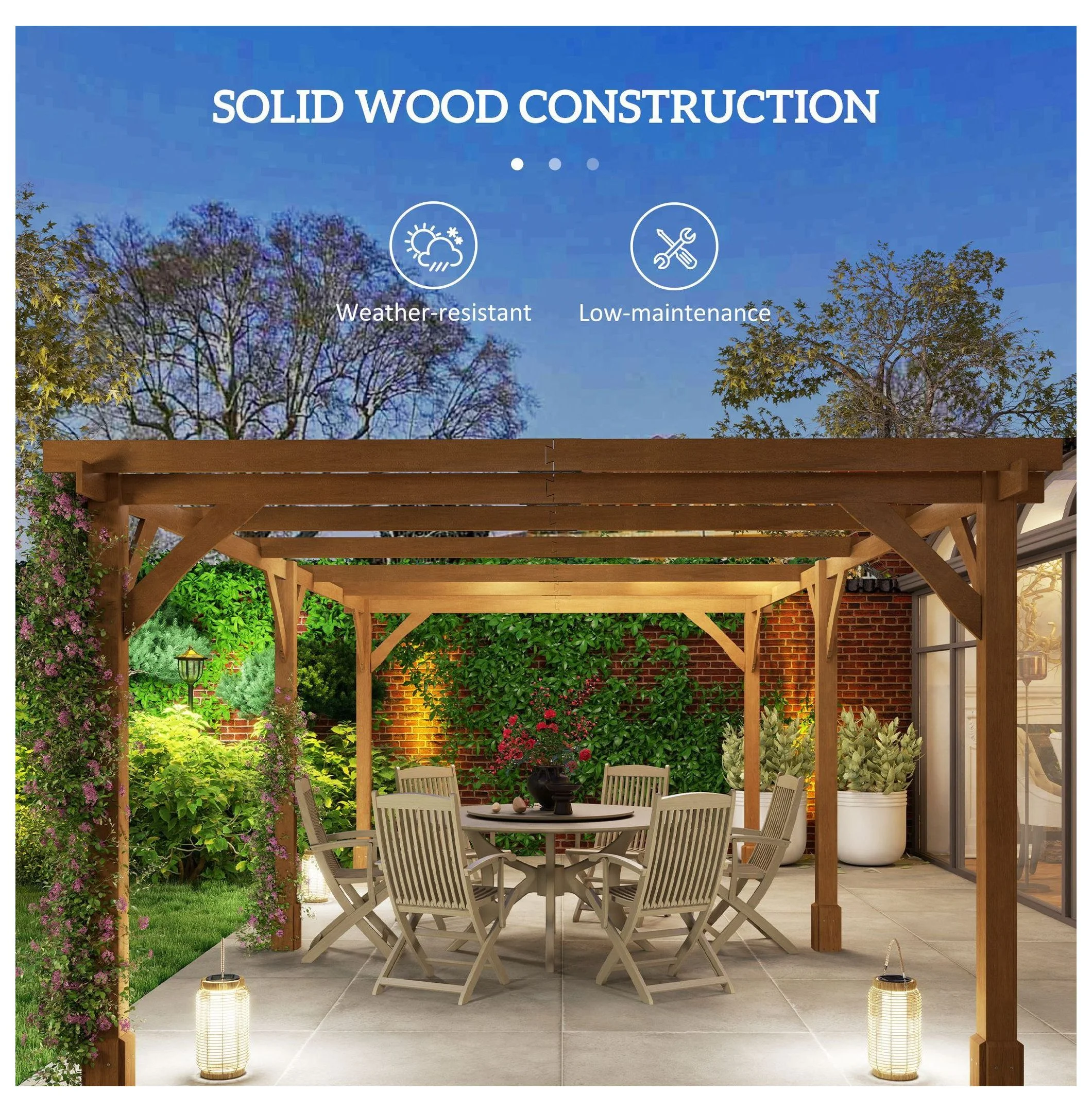 20x10ft Wood Pergola, Outdoor Gazebo Grape Trellis - Dark Brown - Image 4