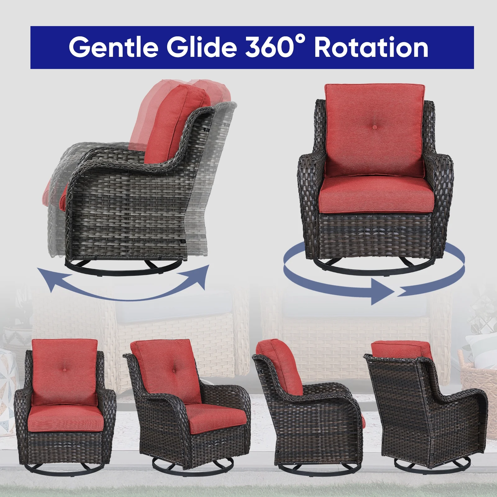 POCASSY 3 Piece Patio Set Outdoor Wicker Glider Rocking and Swivel Chairs with Cushions - Image 18