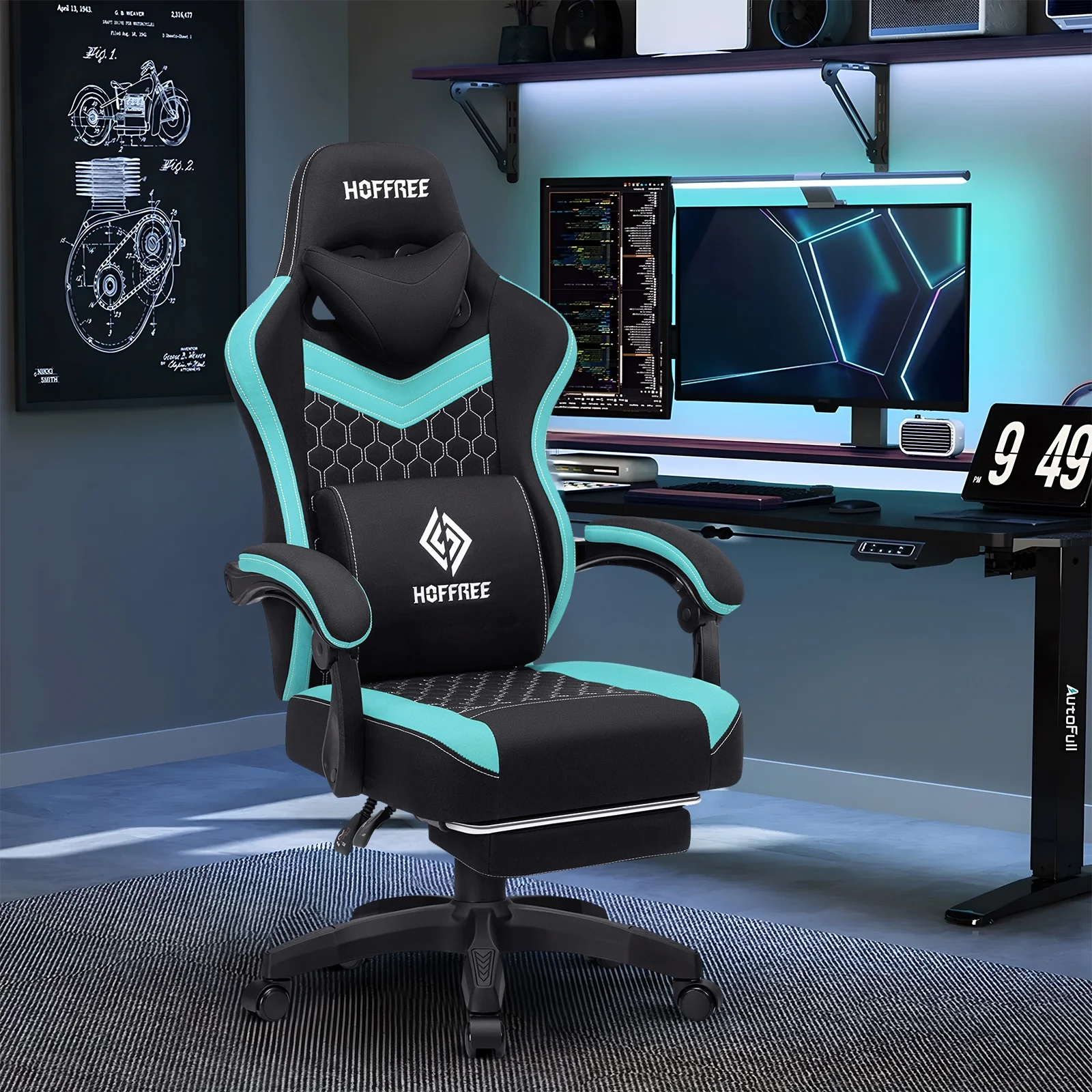 Hoffree Gaming Chair with Massage Fabric Office Chair with footrest for Adults, Ergonomic Gamer Chair with Headrest and Lumbar Support for Office Gaming, 440 LBS - Image 40