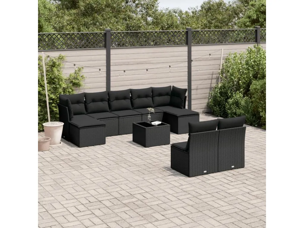 Set de sofás de jardín 10 piezas cojines ratán sintético negro 06091NEDT