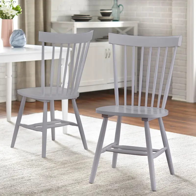 Set of 2 Spindle Back Dining Chairs Solid Rubberwood Farmhouse Style