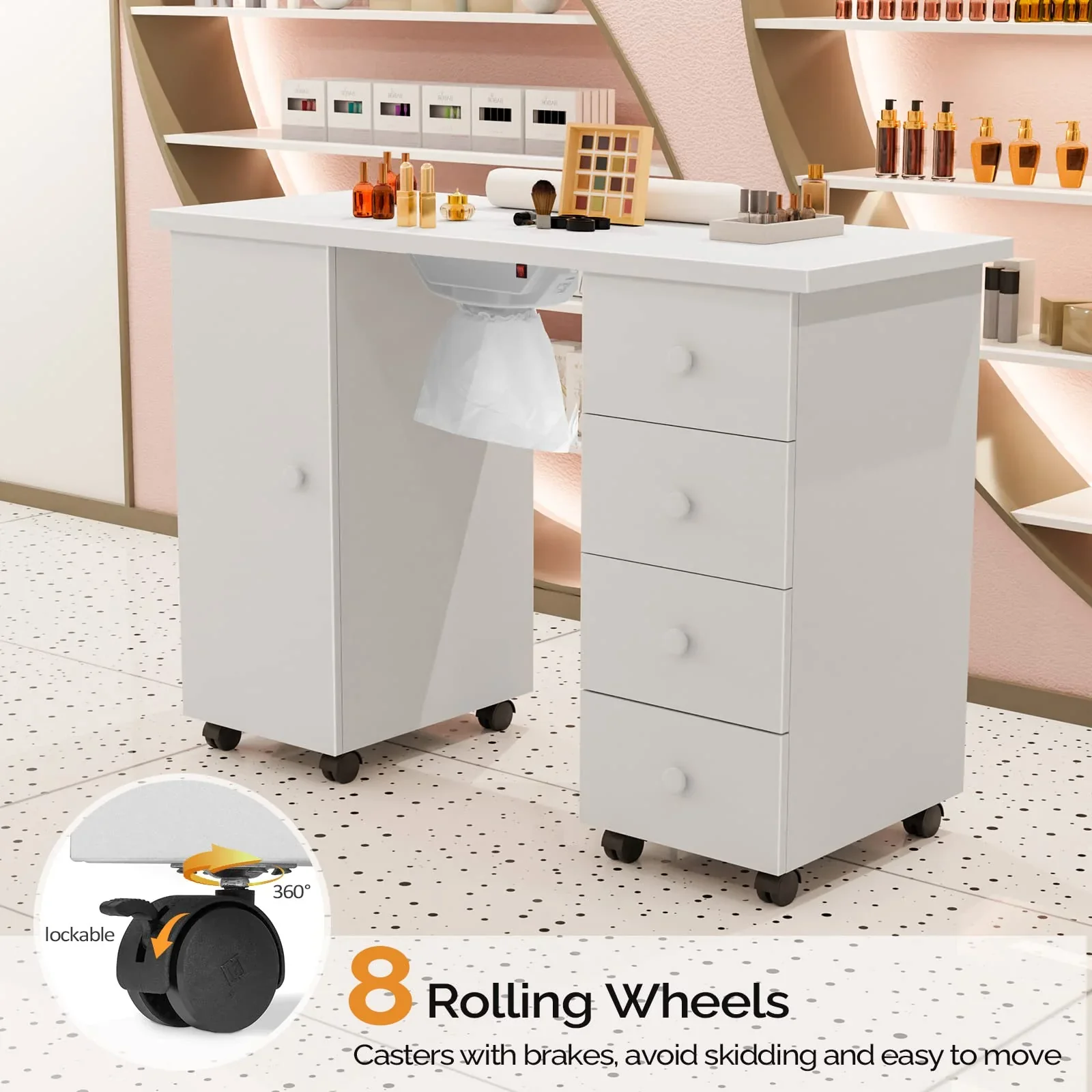 OmySalon Manicure Table Nail Desk w/Electric Downdraft Vent