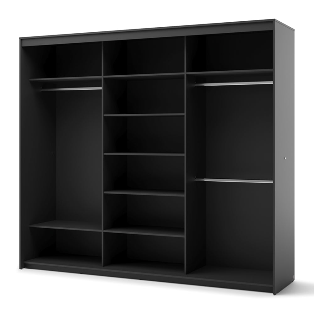 by fonQ Brive Kledingkast met 3 Schuifdeuren en Verlichting - Zwart