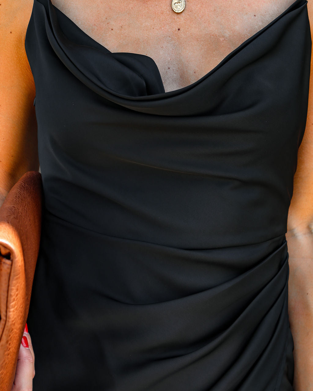 Lila Cowl Neck Drape Midi Dress - Black - Se7enfashion