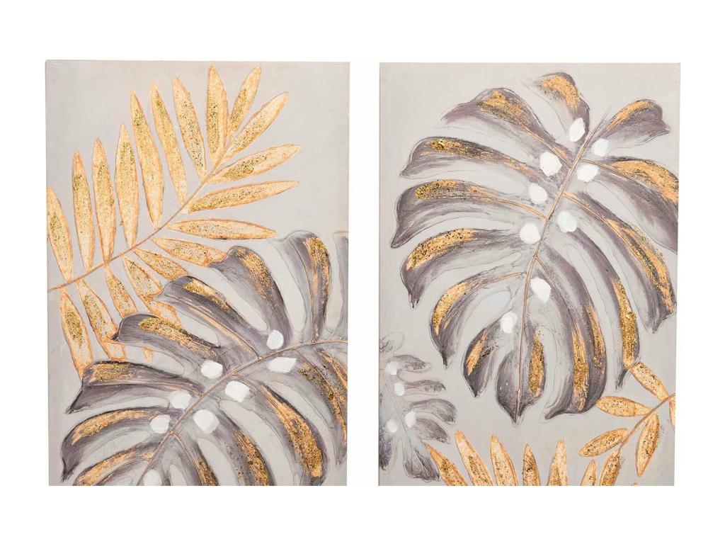 Set 2 Lienzos Hojas 40% Pintado A Mano 40x3x120 Cm