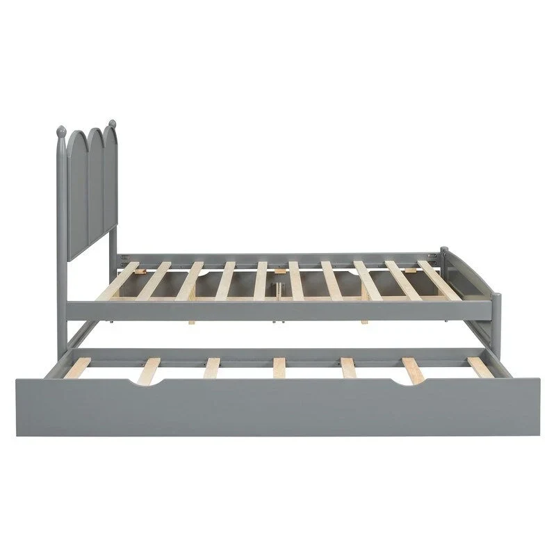 Queen Size Platform Bed with Vintage Headboard - Multifunctional Storage Frame Featuring Twin XL Trundle & 2 Drawers