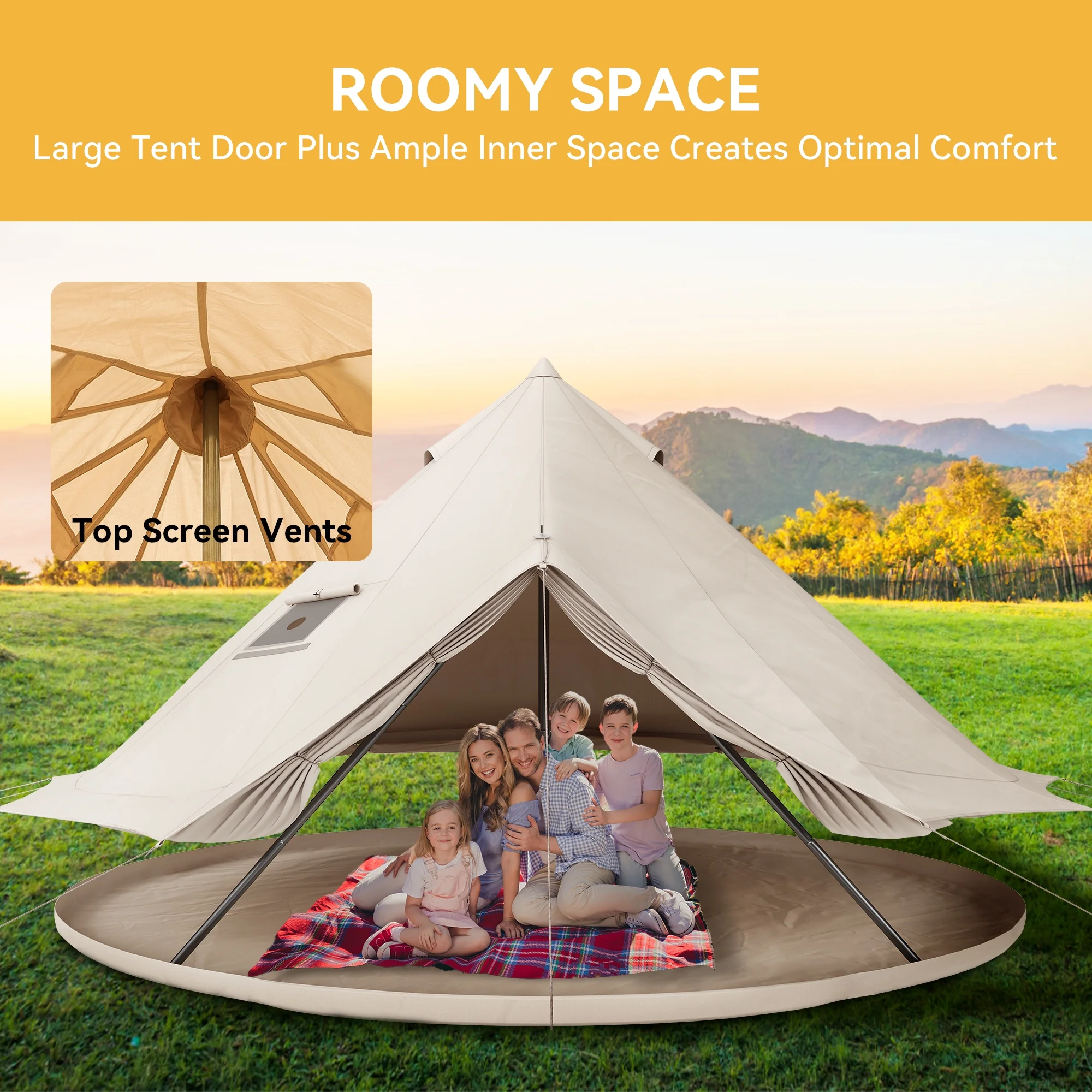Dextrus Camping Tent with Stove Jacks & Windows for Outdoor Family Party, Camping, Picnic, Barbecue - Image 7