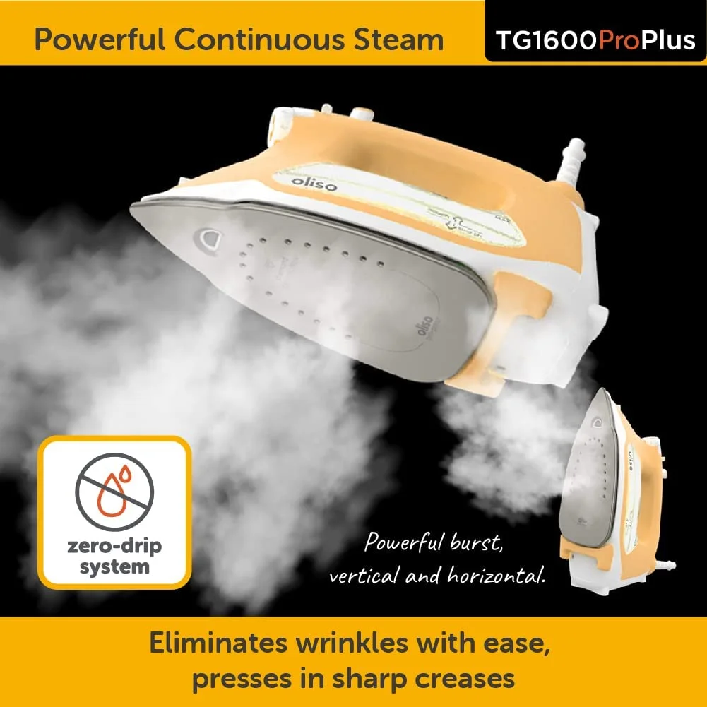 Oliso TG1600 Pro Plus 1800 Watt SmartIron with Auto Lift - for Clothes, Sewing, Quilting and Crafting Ironing | Diamond Ceramic-Flow Soleplate Steam Iron, Yellow - Image 4