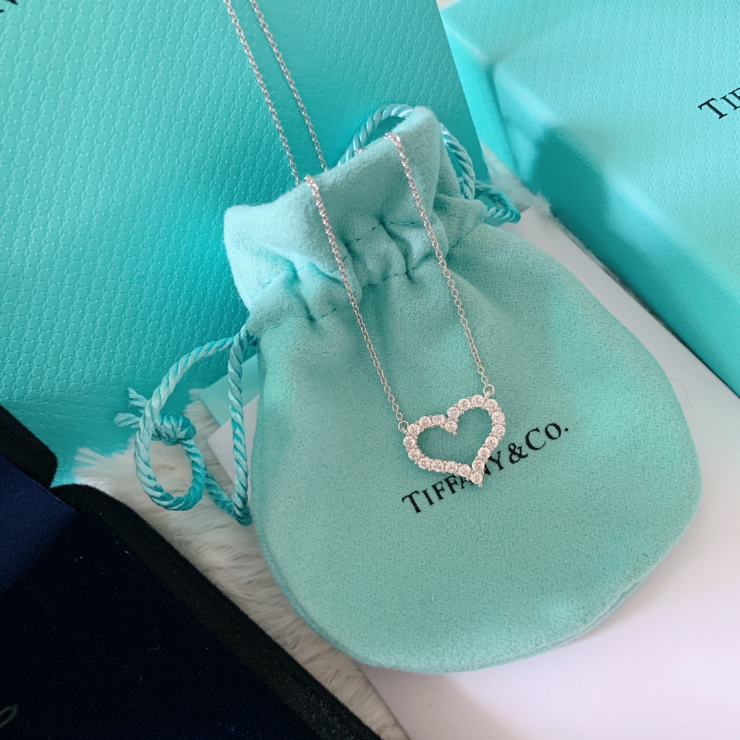 Tiffany Medium Full Diamond Love Heart Pendant Necklace - Original Replica Club