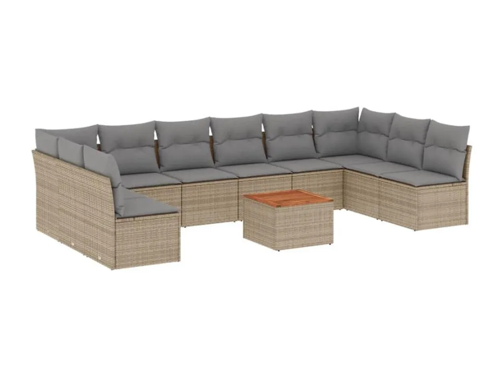 Juego de sofás jardín con cojines beige mezcla 11 pzas ratán PE KCNL05682
