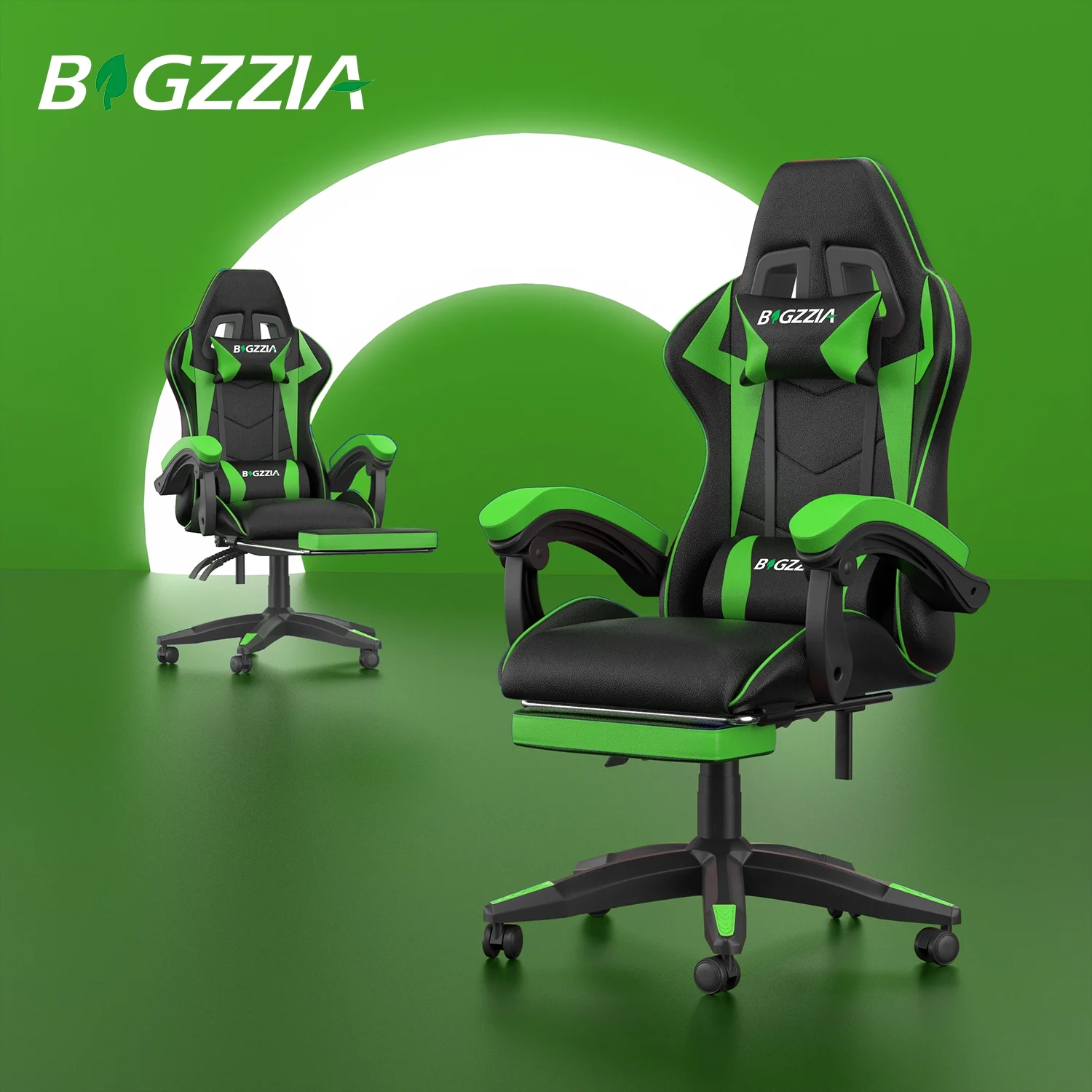 Bigzzia Gaming Chair Office Chair, Ergonomic Game Chair with Height Adjustable Headrest and Lumbar Support for Adults Teens, Black & White - Image 92