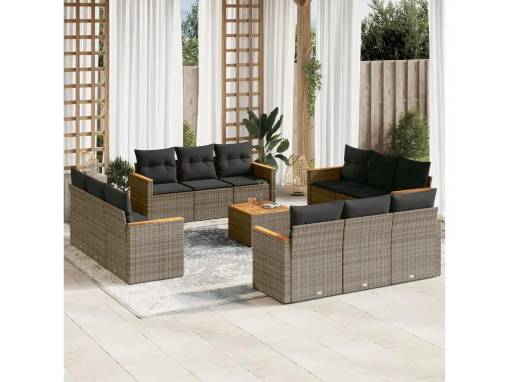 Set sofás de jardín con cojines 13 piezas ratán sintético gris movb56321