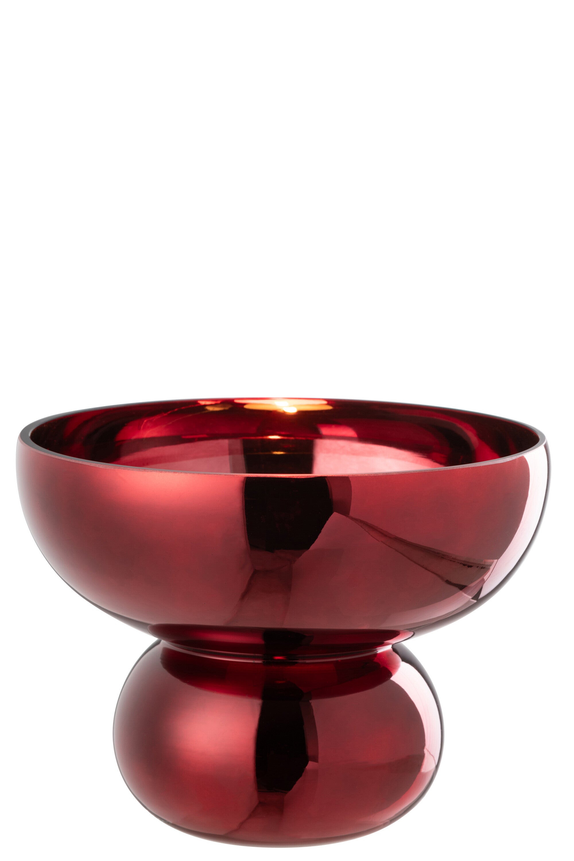 J-Line windlicht op voet afgerond - glas - donkerrood