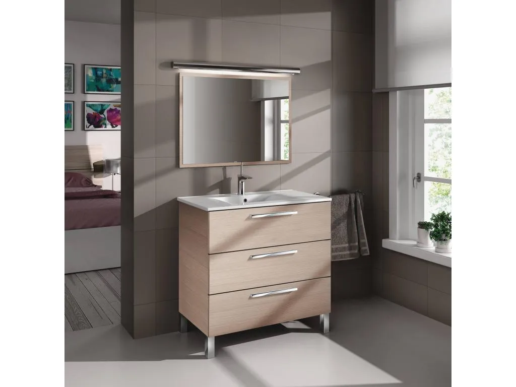 Armario bajo encimera Boverdeco Mueble de baño Armario con 3 cajones y espejo lavabo no incluido 80x45h86 cm Boverdeco