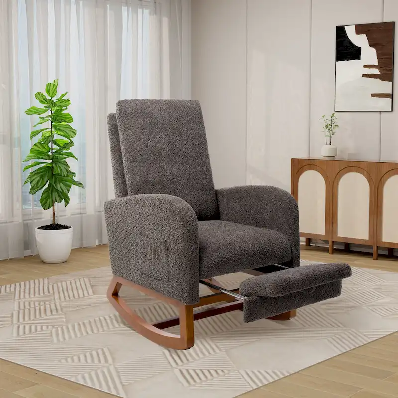 Ergonomic High Back Rocking Chair with Adjustable Footrest