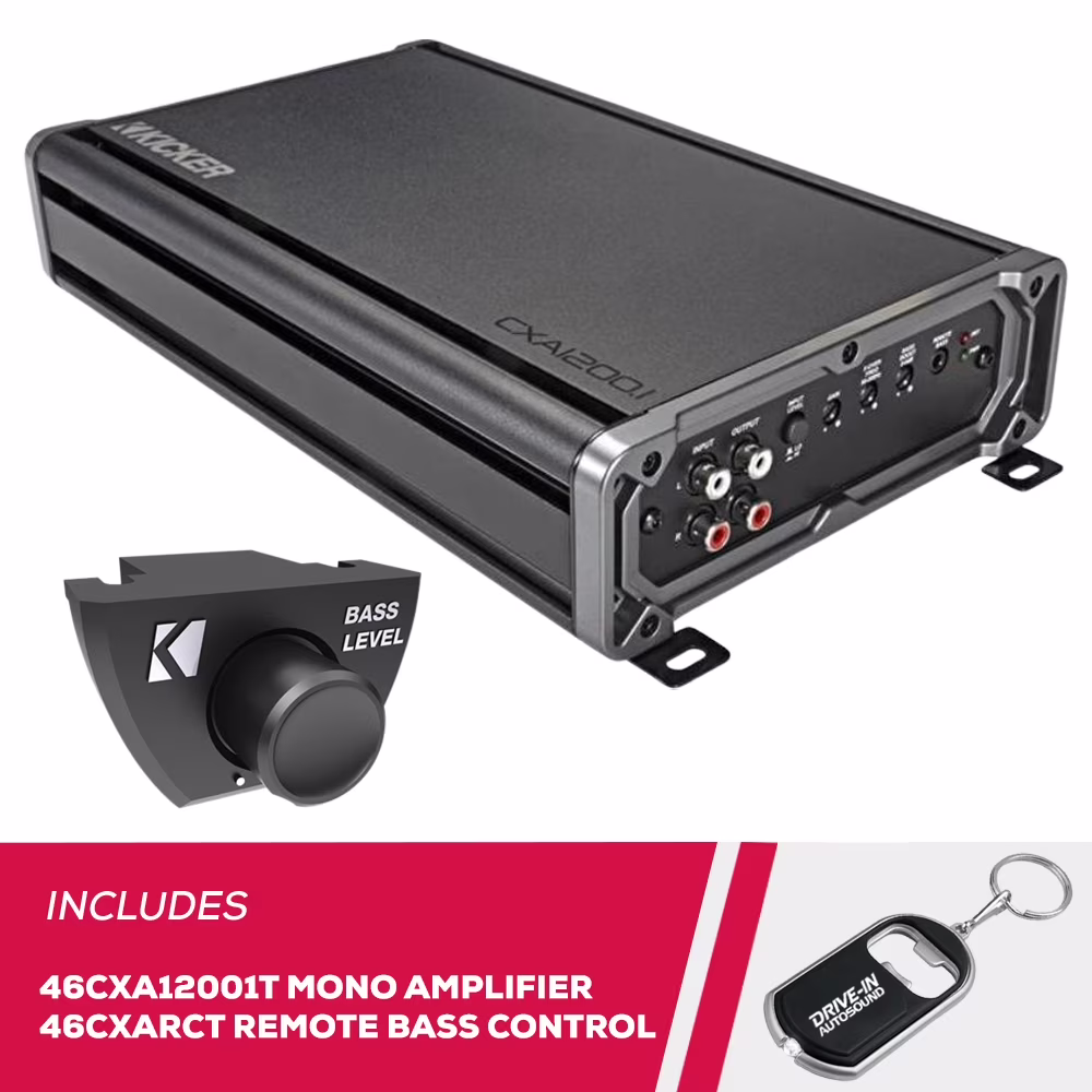 New Kicker 46CXA12001T Mono Subwoofer Amplifier 46CXARCT Dash - Mount Wired Remote