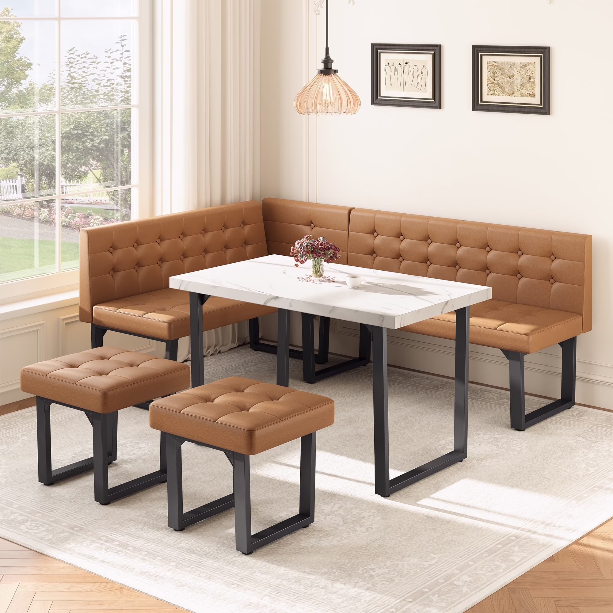 Brafab 5 Piece Corner Dining Breakfast Nook with Table and Bench Modern Kitchen Table Set with Gray Upholstered Banquette Seating - Image 3