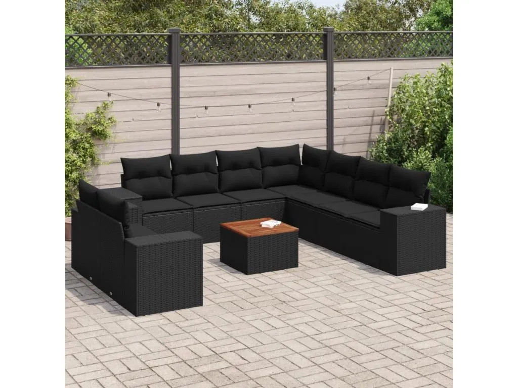 Set de sofás de jardín 10 pzas cojines ratán sintético negro 26514GMND