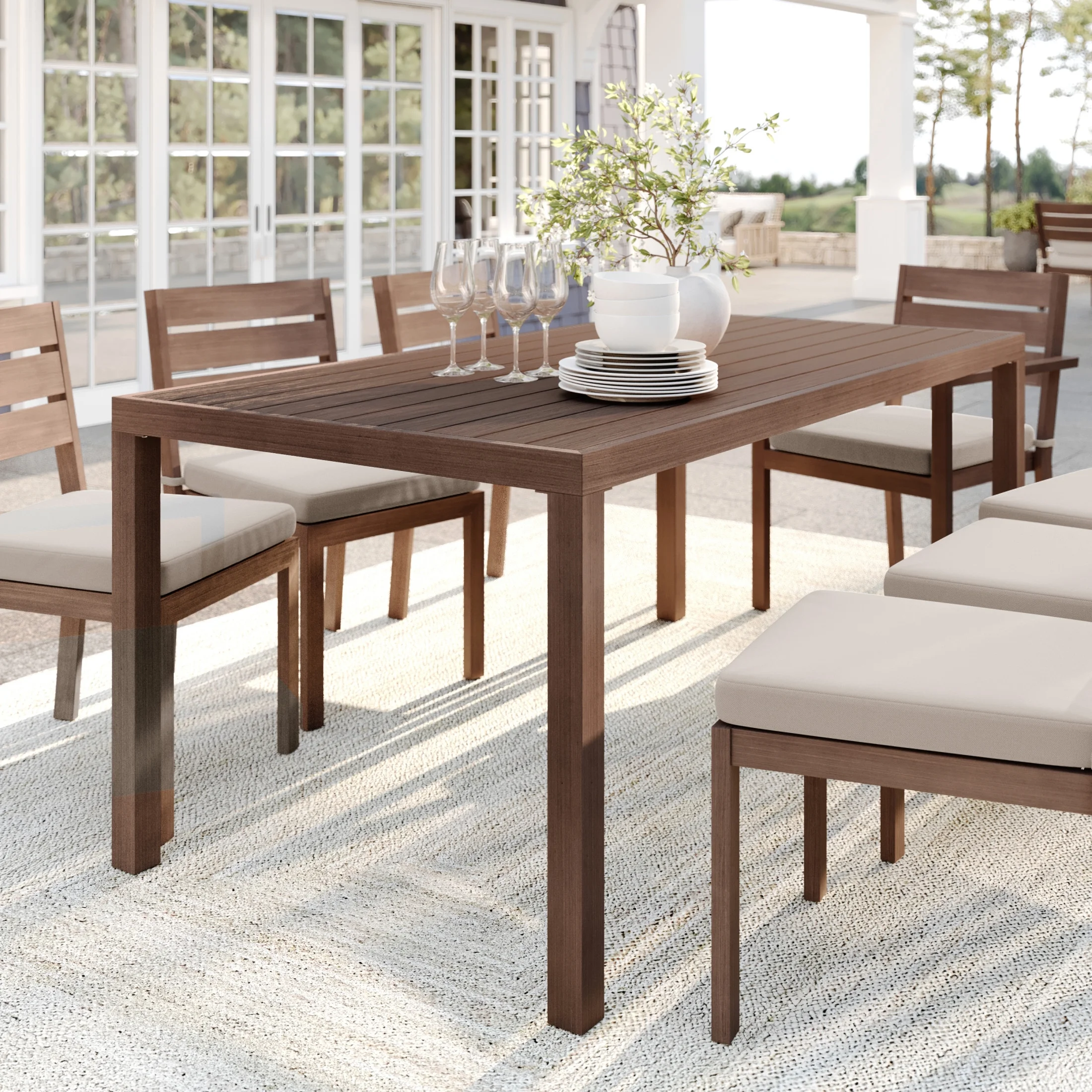 Martha Stewart 71" Indoor-Outdoor Patio Table with Gray Brushed Woodgrain Aluminum Finish - Image 12