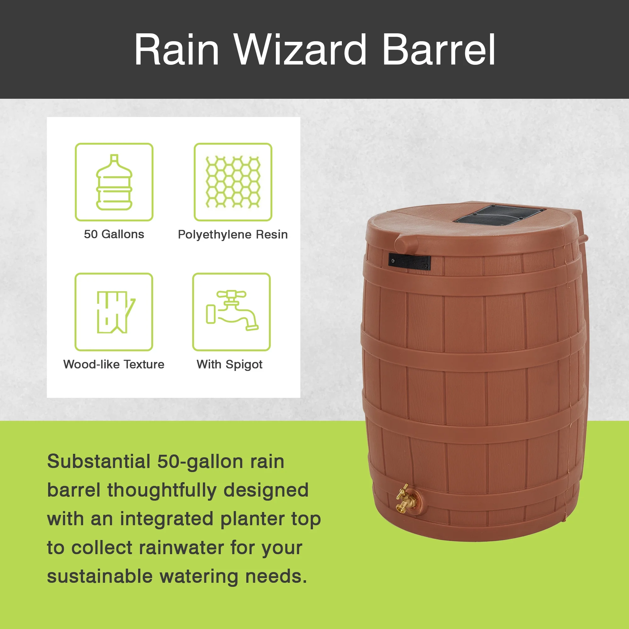Good Ideas Rain Wizard Rain Storage Collection Rain Barrel 50-Gallon - Image 23