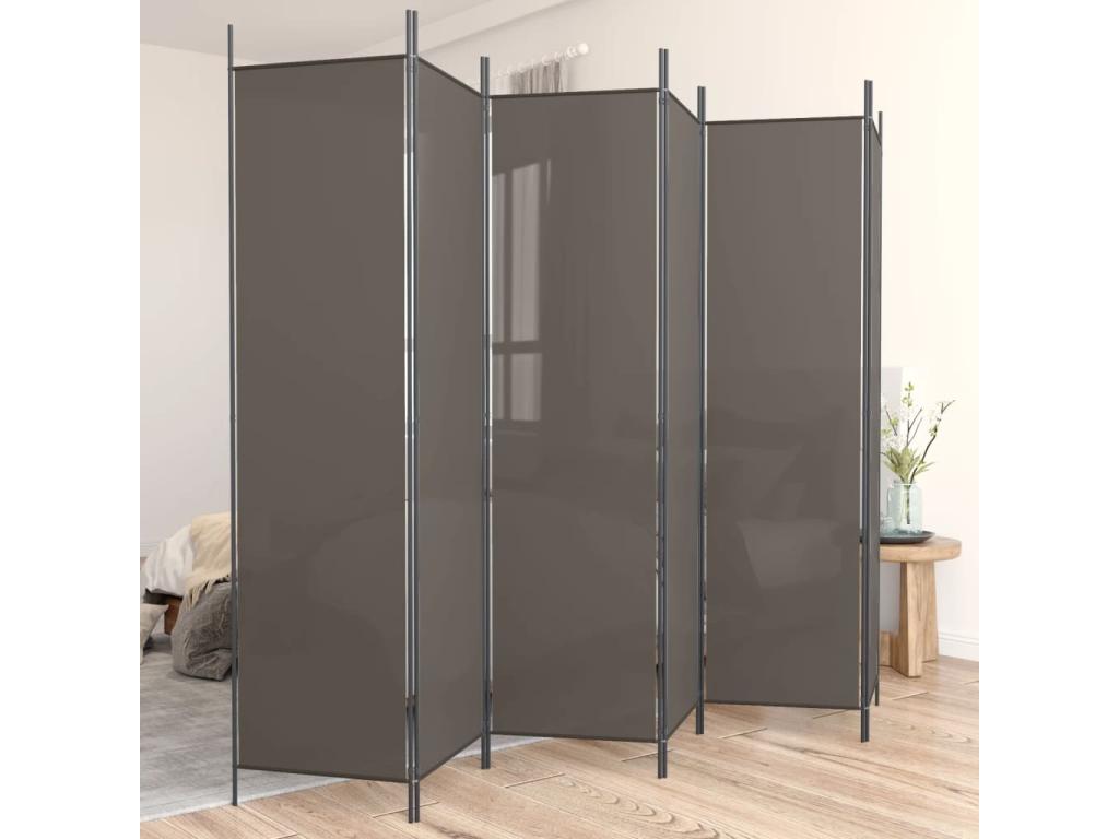 Biombo divisor de 6 paneles de tela gris antracita 300x200 cm